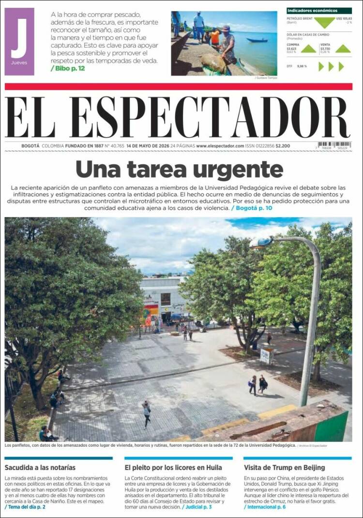 Portada de El Espectador · 14 may 2026