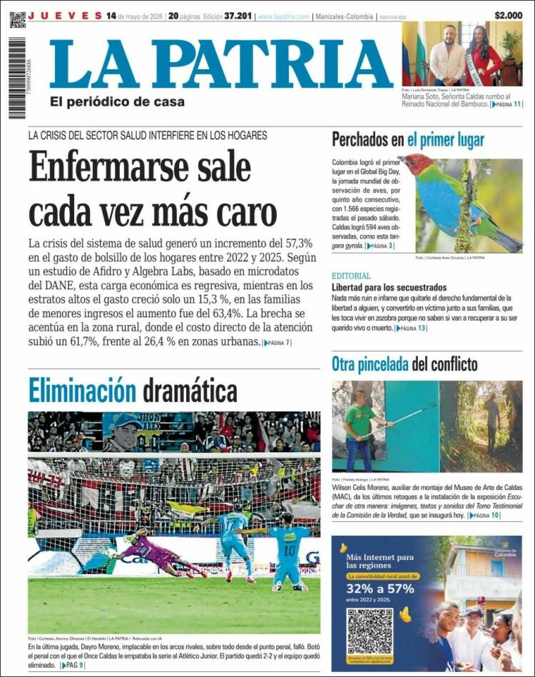 Portada de La Patria · 14 may 2026