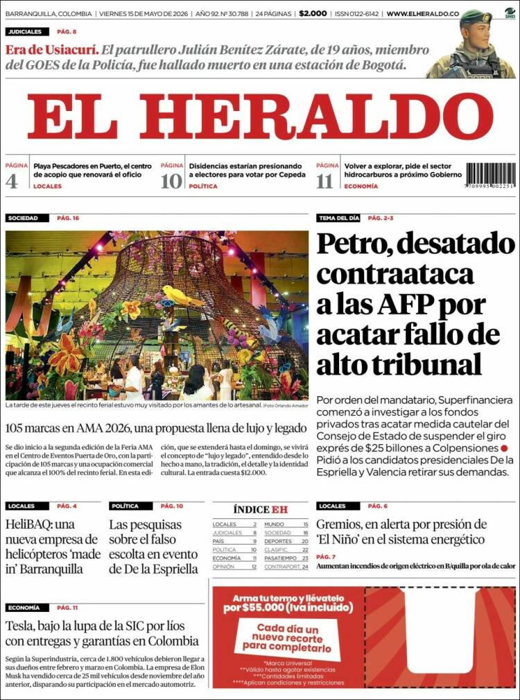 Portada de El Heraldo · 15 may 2026
