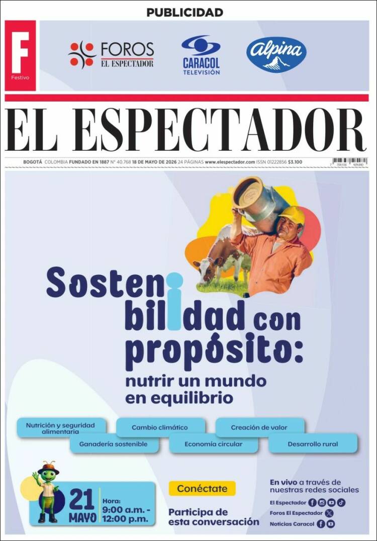 Portada de El Espectador · 18 may 2026