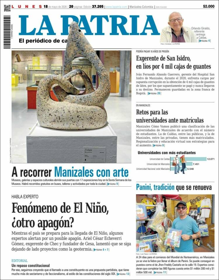 Portada de La Patria · 18 may 2026