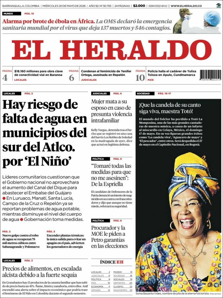 Portada de El Heraldo · 20 may 2026