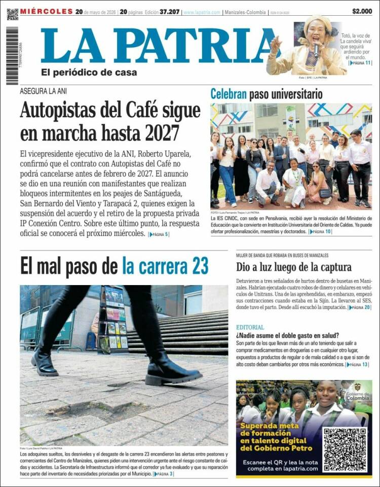 Portada de La Patria · 20 may 2026