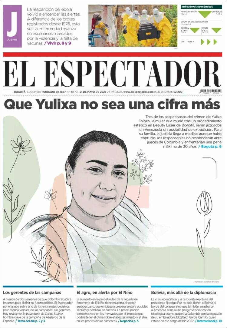 Portada de El Espectador · 21 may 2026