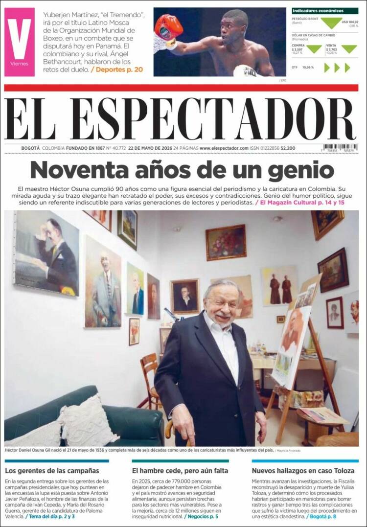 Portada de El Espectador · 22 may 2026