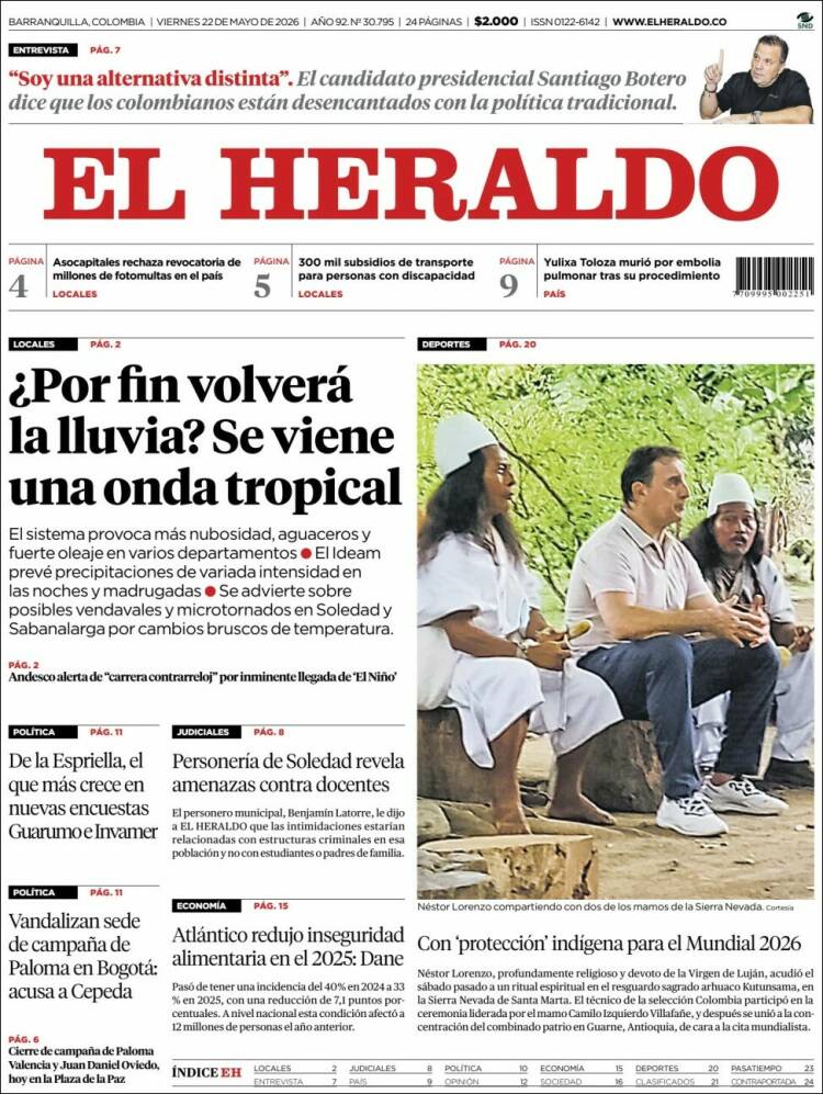 Portada de El Heraldo · 22 may 2026