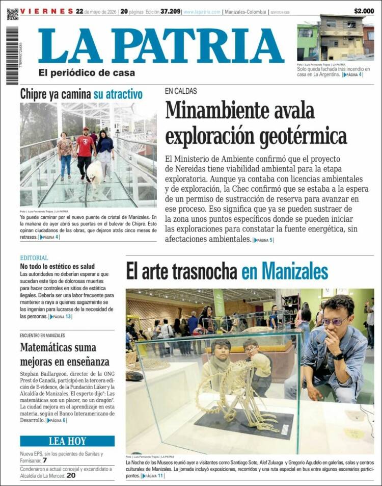Portada de La Patria · 22 may 2026
