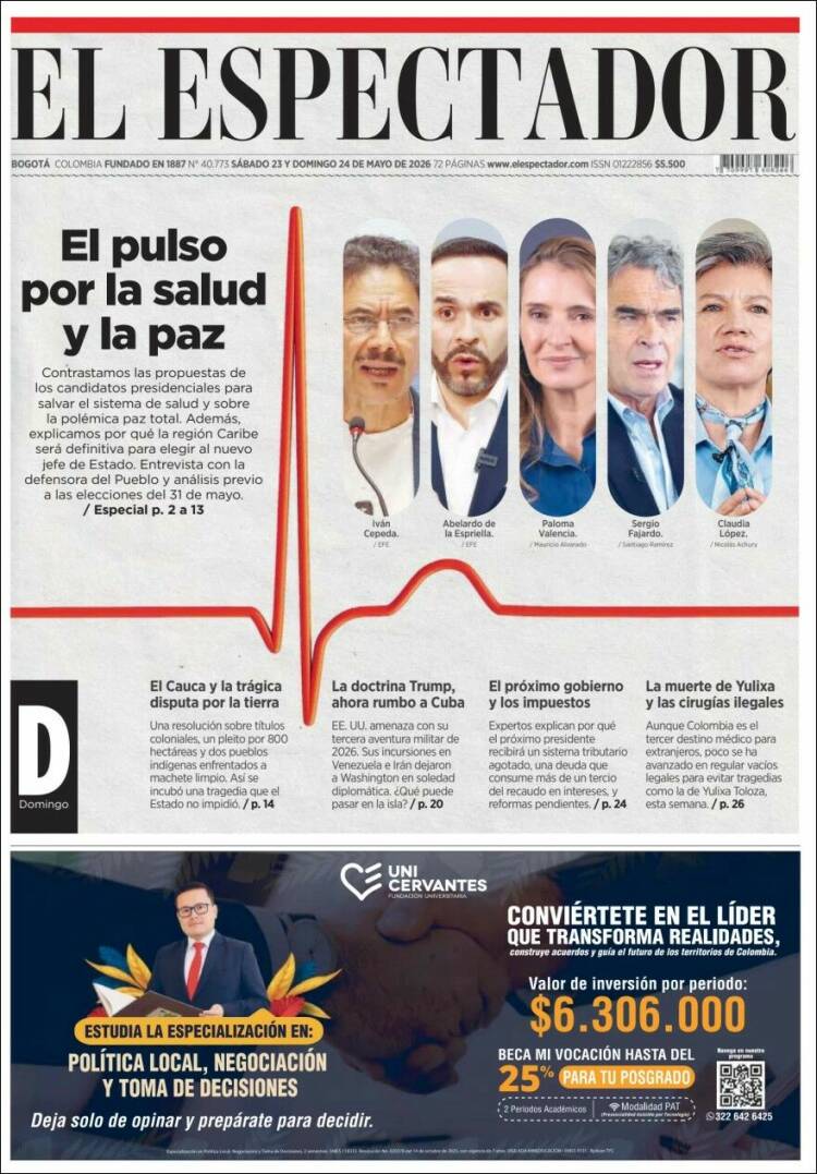 Portada de El Espectador · 23 may 2026