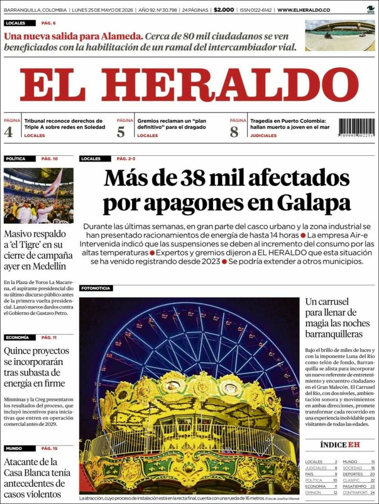 Portada de El Heraldo · 25 may 2026