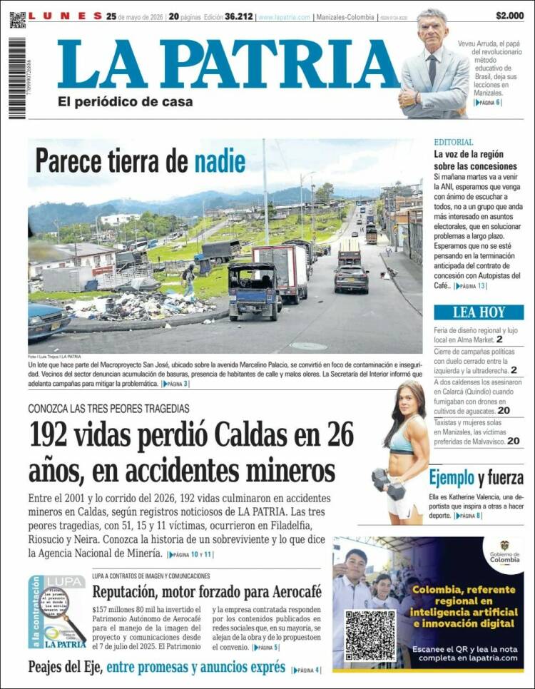 Portada de La Patria · 25 may 2026