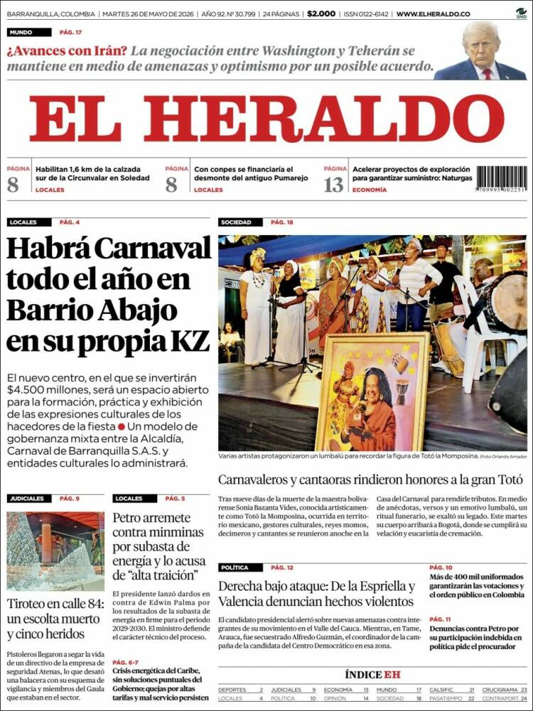 Portada de El Heraldo · 26 may 2026