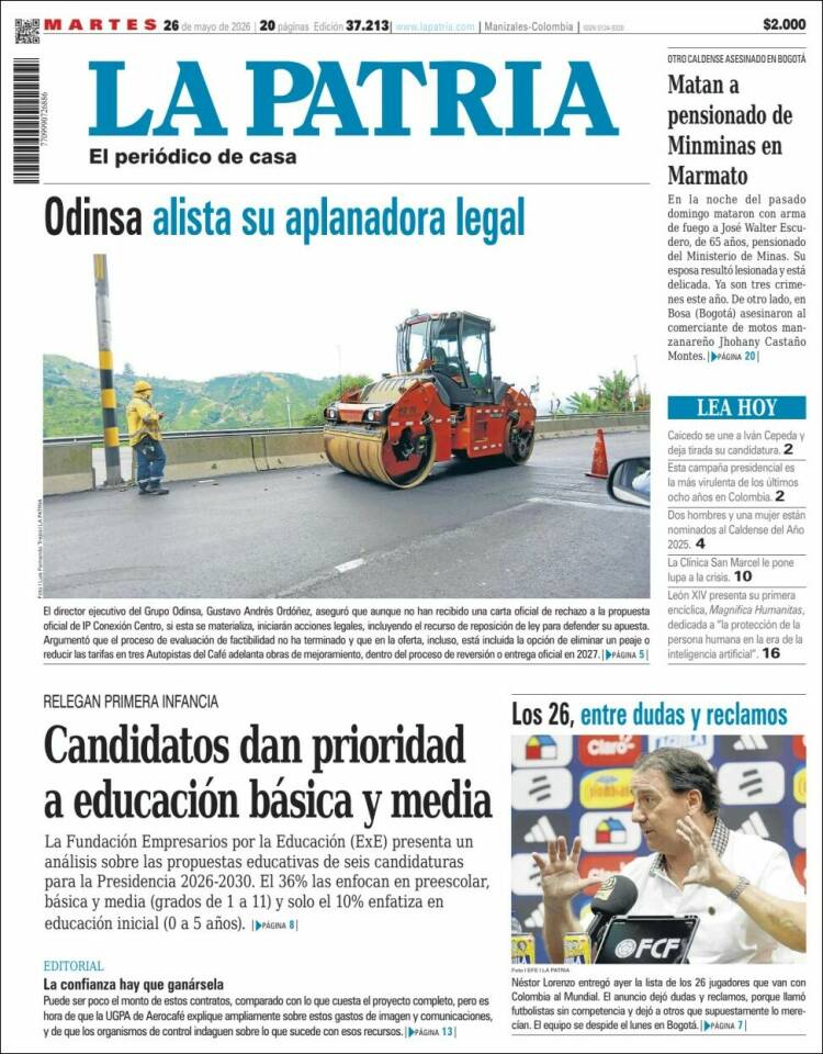 Portada de La Patria · 26 may 2026