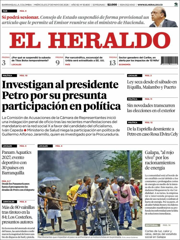 Portada de El Heraldo · 27 may 2026