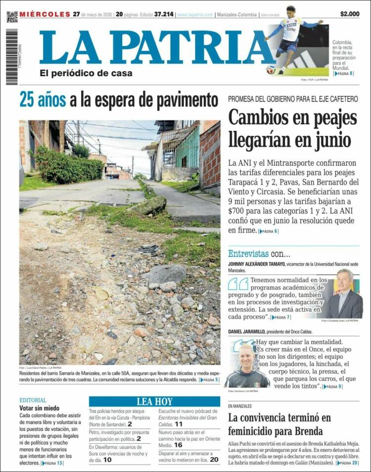 Portada de La Patria · 27 may 2026