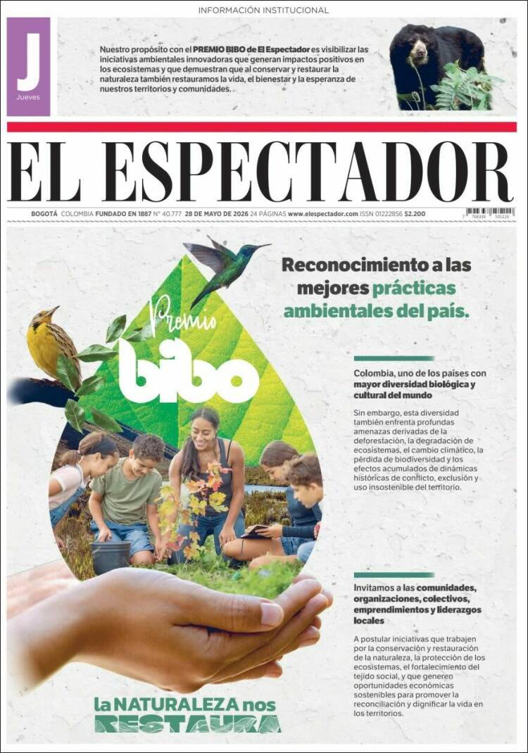 Portada de El Espectador · 28 may 2026