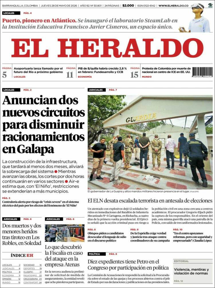 Portada de El Heraldo · 28 may 2026