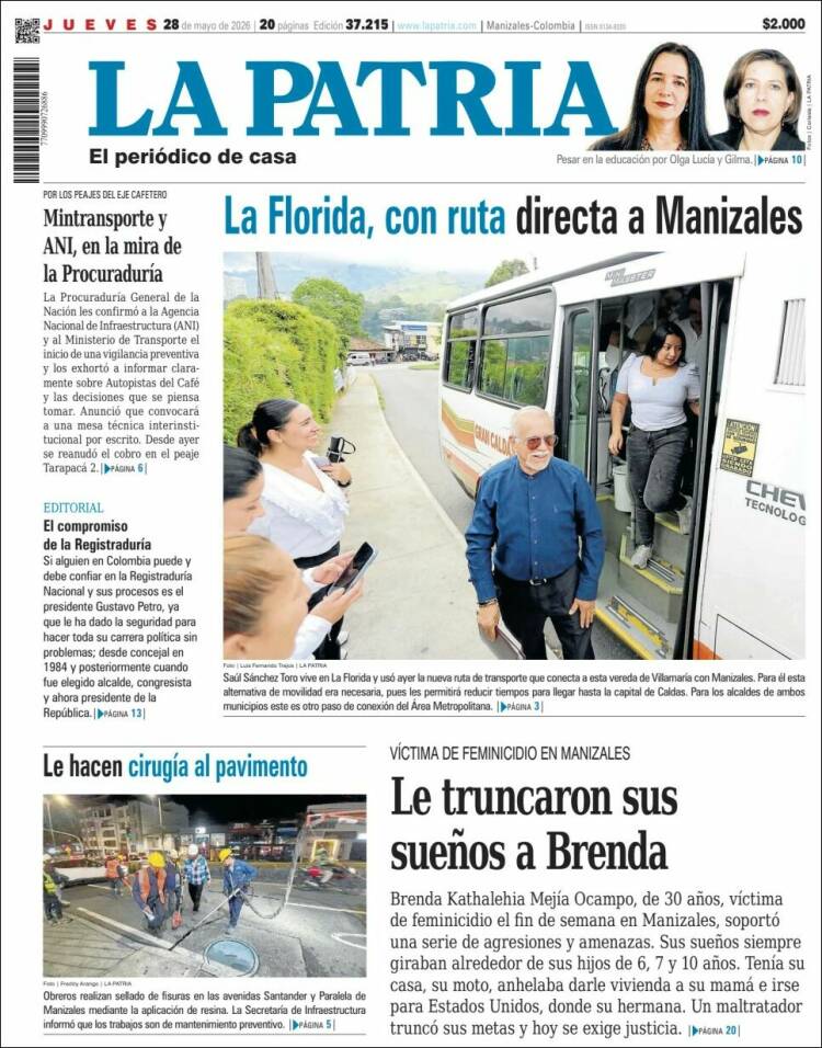 Portada de La Patria · 28 may 2026