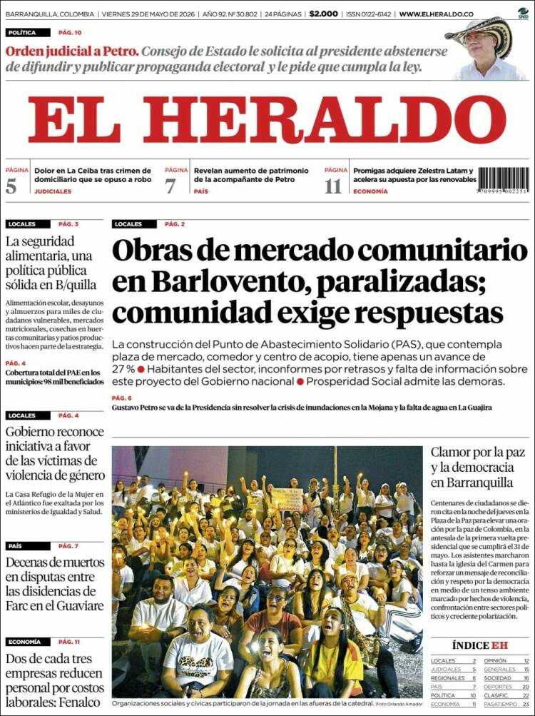 Portada de El Heraldo · 29 may 2026