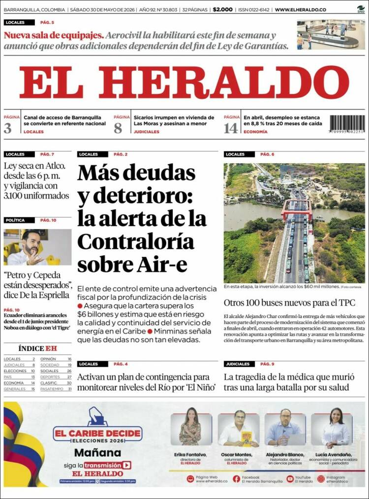 Portada de El Heraldo · 30 may 2026