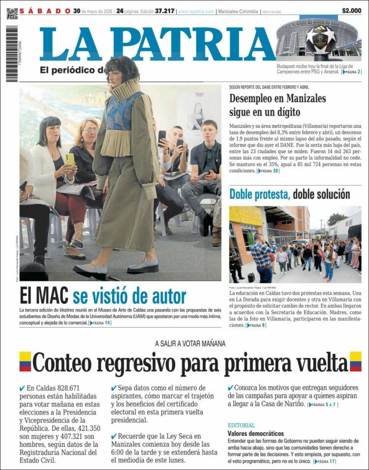 Portada de La Patria · 30 may 2026