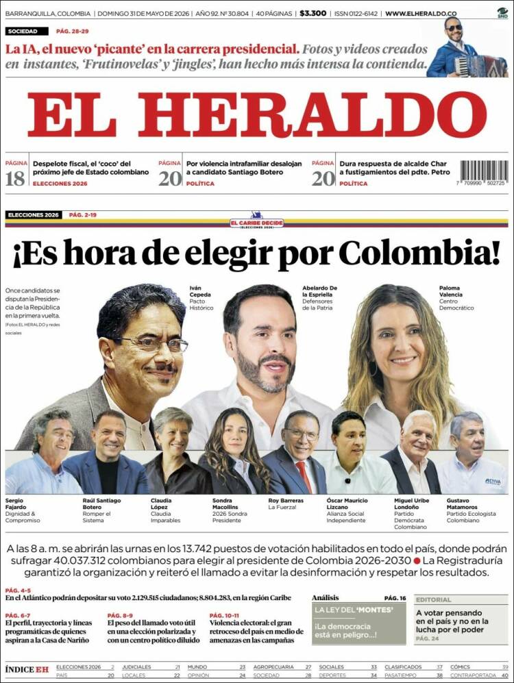 Portada de El Heraldo · 31 may 2026