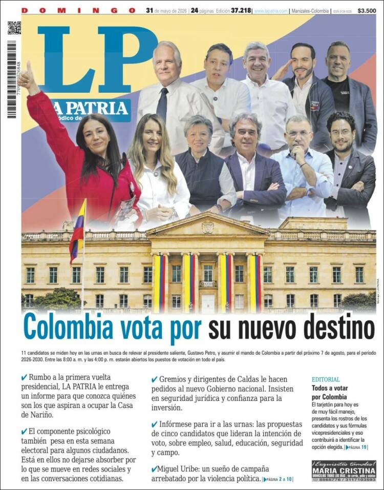 Portada de La Patria · 31 may 2026