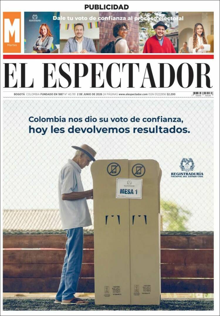 Portada de El Espectador · 2 jun 2026