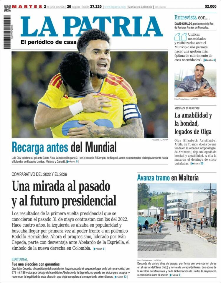 Portada de La Patria · 2 jun 2026