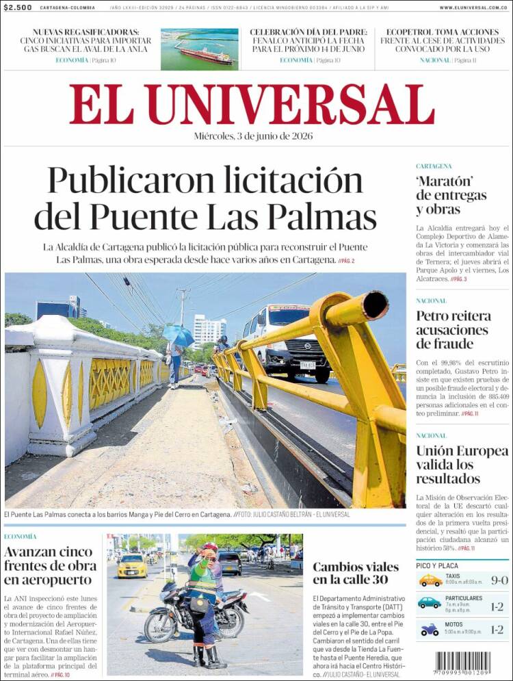 Portada de El Universal · 3 jun 2026