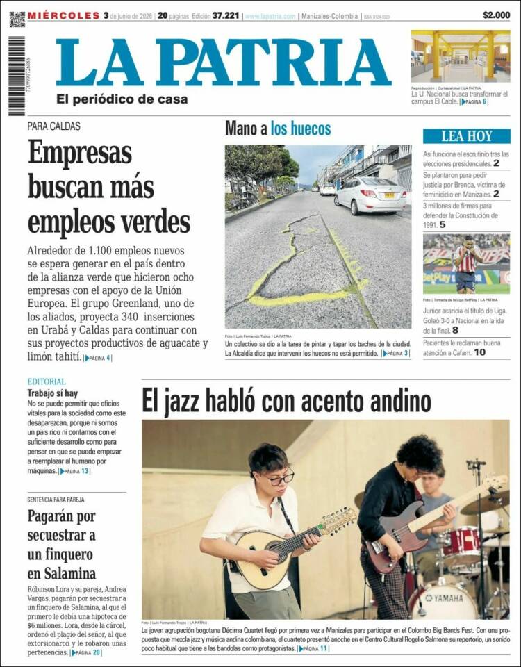 Portada de La Patria · 3 jun 2026