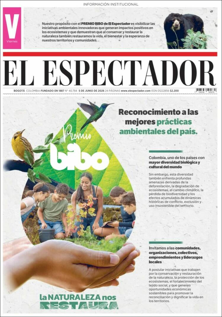 Portada de El Espectador · 5 jun 2026