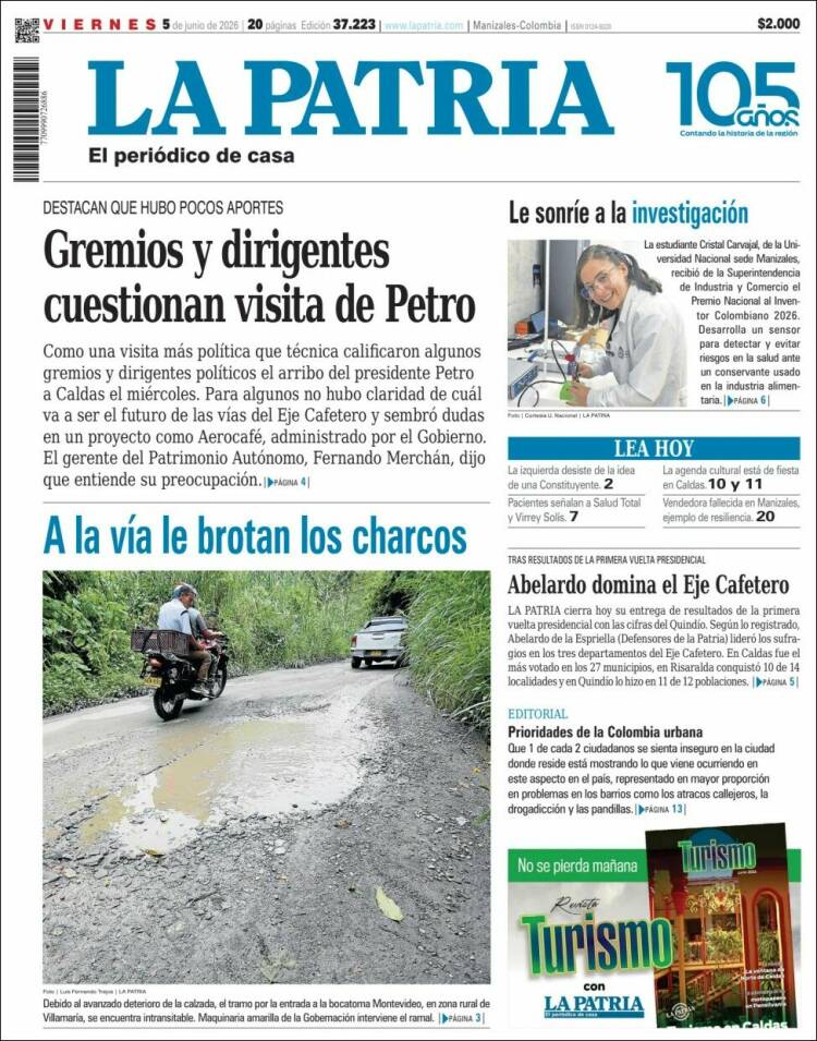 Portada de La Patria · 5 jun 2026