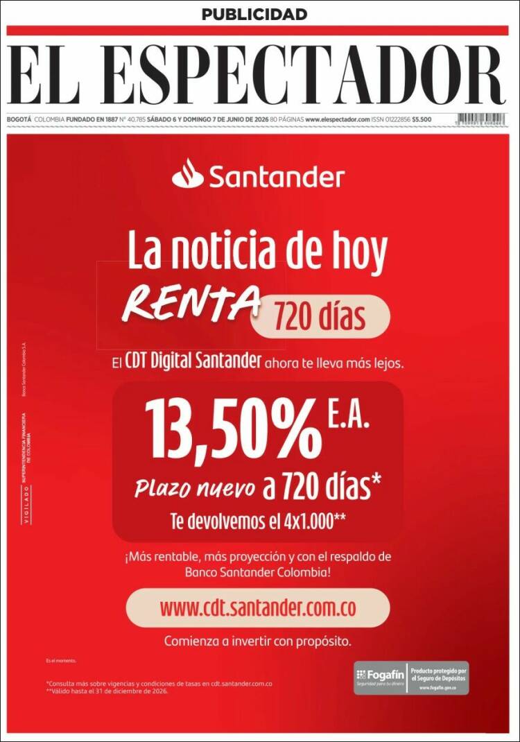 Portada de El Espectador · 6 jun 2026