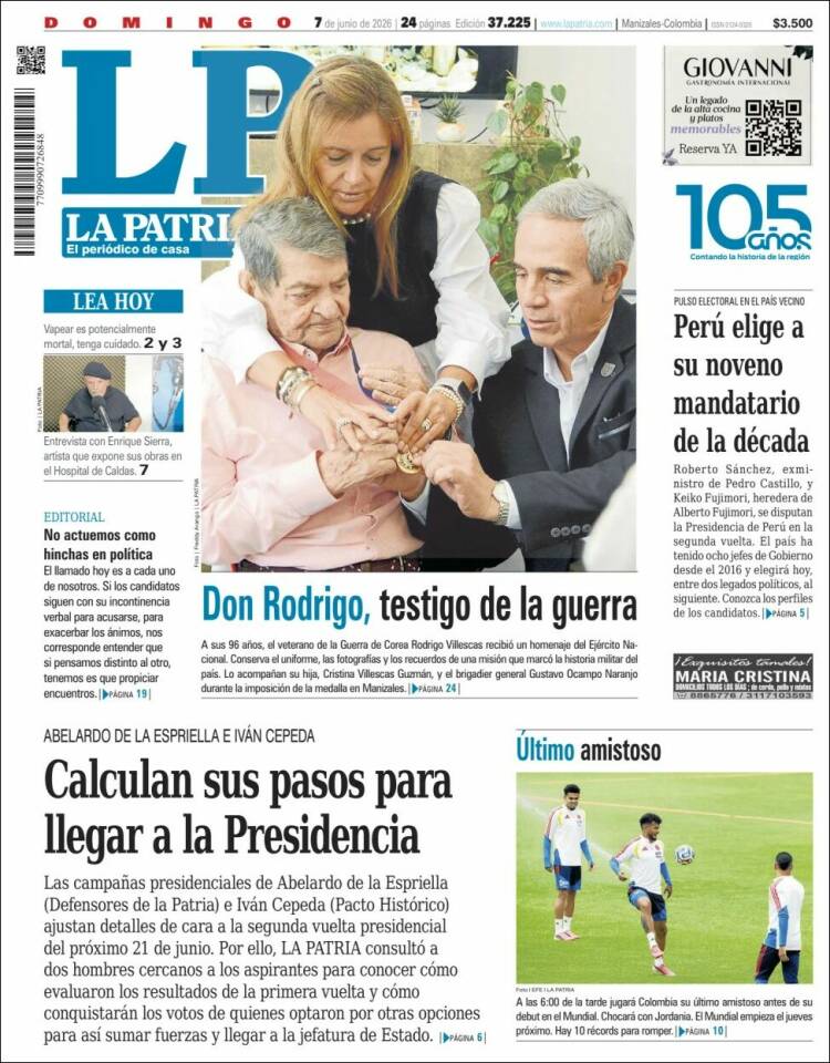 Portada de La Patria · 7 jun 2026