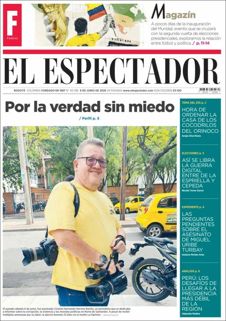 Portada de El Espectador · 8 jun 2026