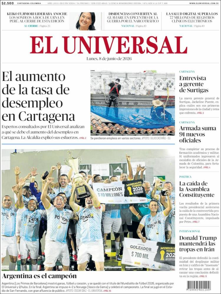 Portada de El Universal · 8 jun 2026