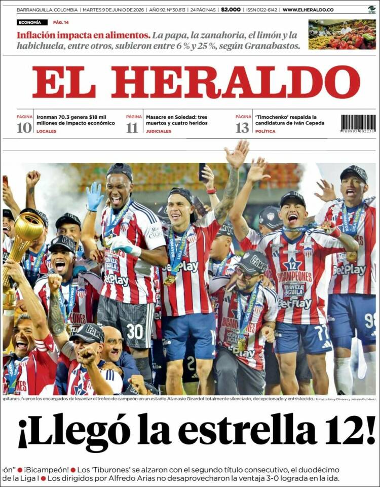 Portada de El Heraldo · 9 jun 2026