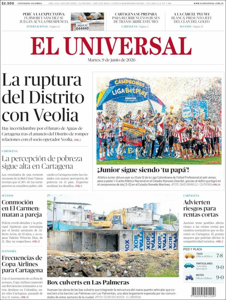 Portada de El Universal · 9 jun 2026
