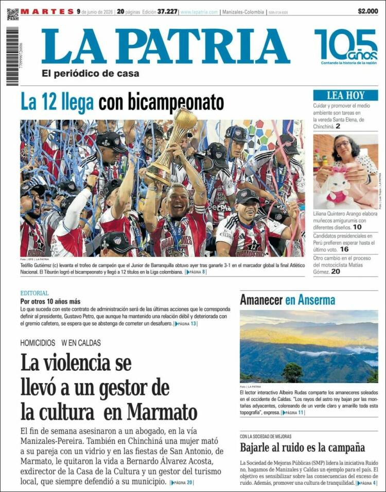 Portada de La Patria · 9 jun 2026