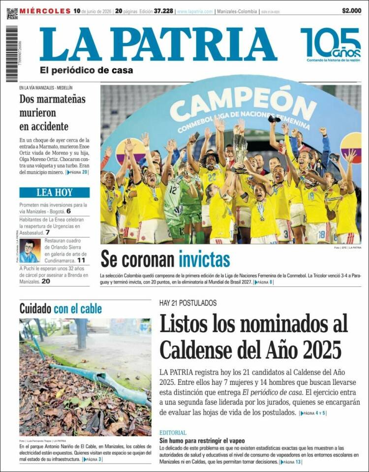 Portada de La Patria · 10 jun 2026