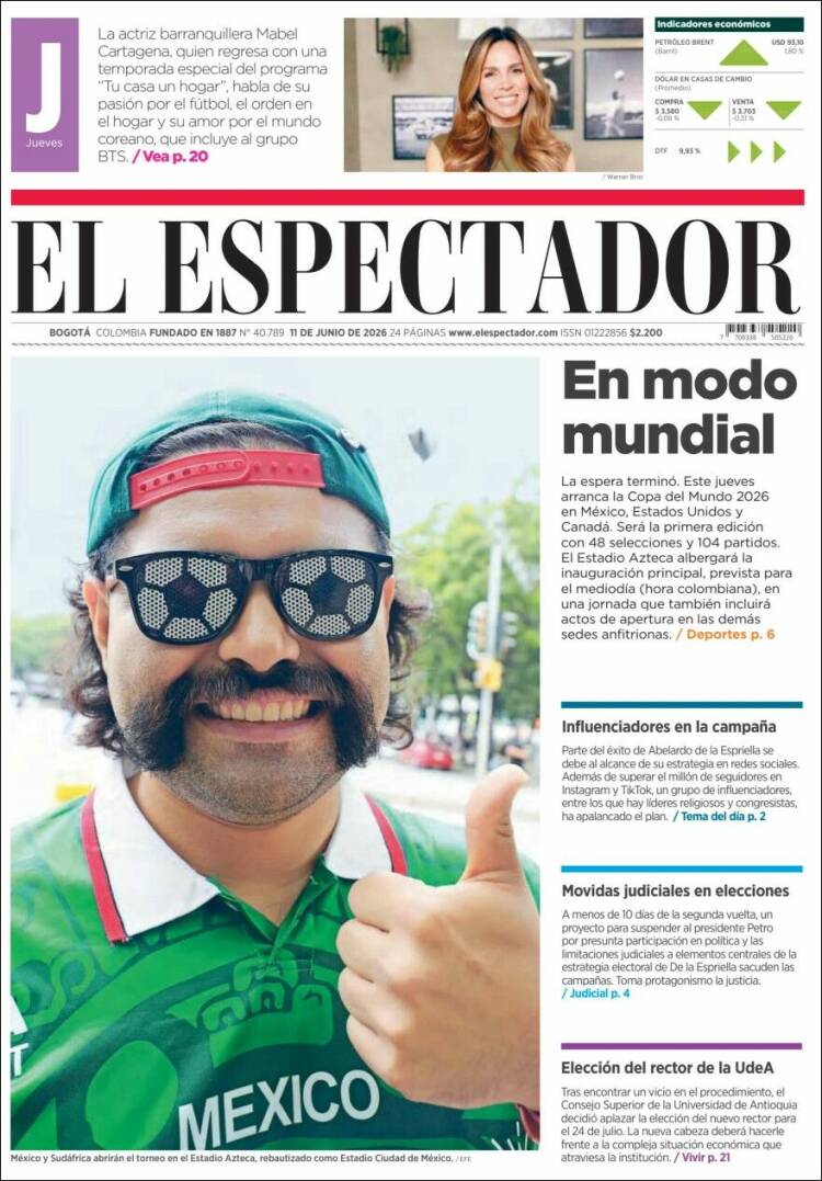 Portada de El Espectador · 11 jun 2026
