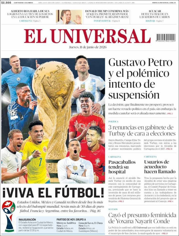 Portada de El Universal · 11 jun 2026