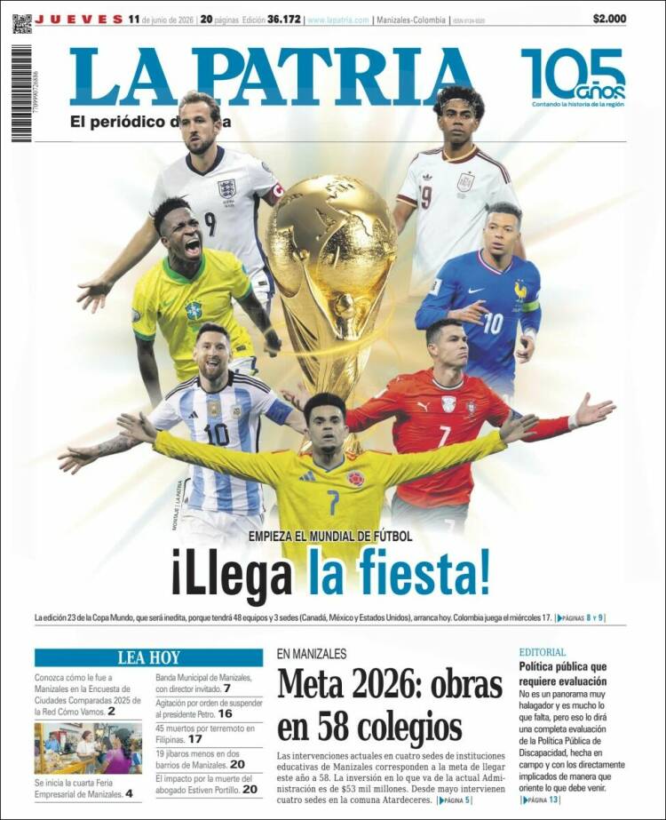 Portada de La Patria · 11 jun 2026