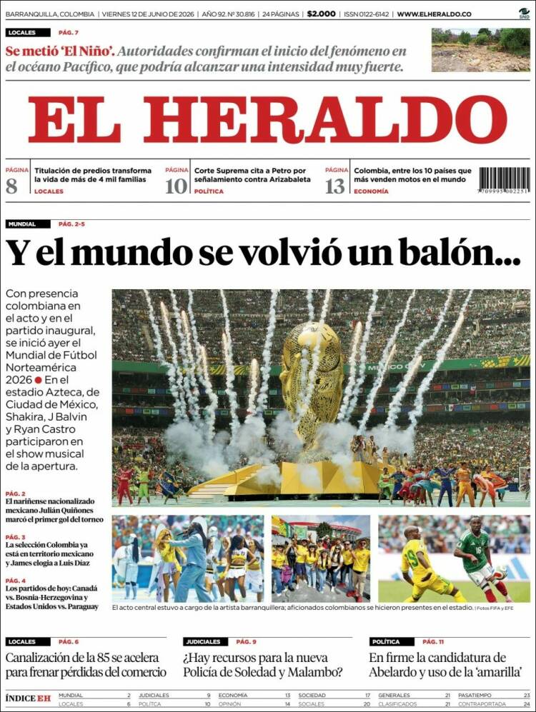 Portada de El Heraldo · 12 jun 2026