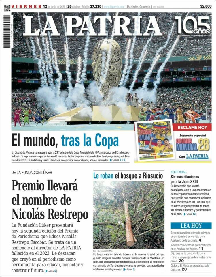 Portada de La Patria · 12 jun 2026