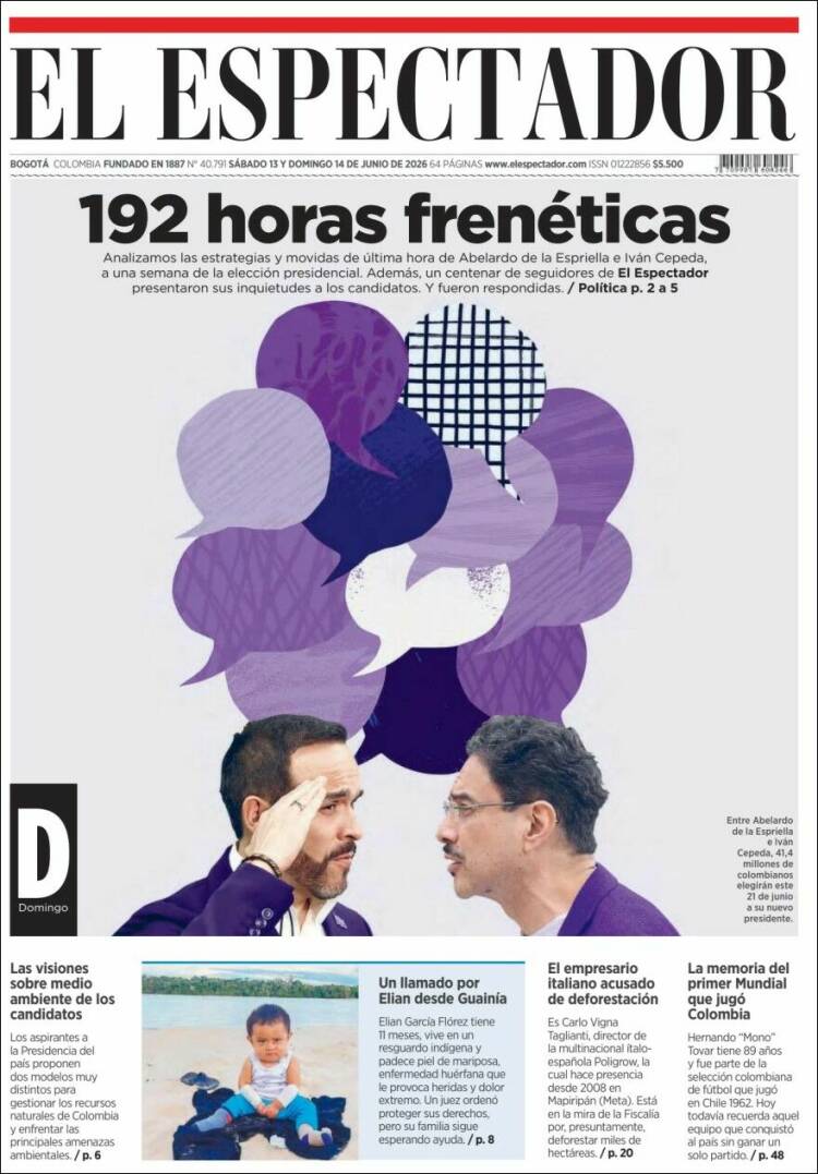 Portada de El Espectador · 13 jun 2026