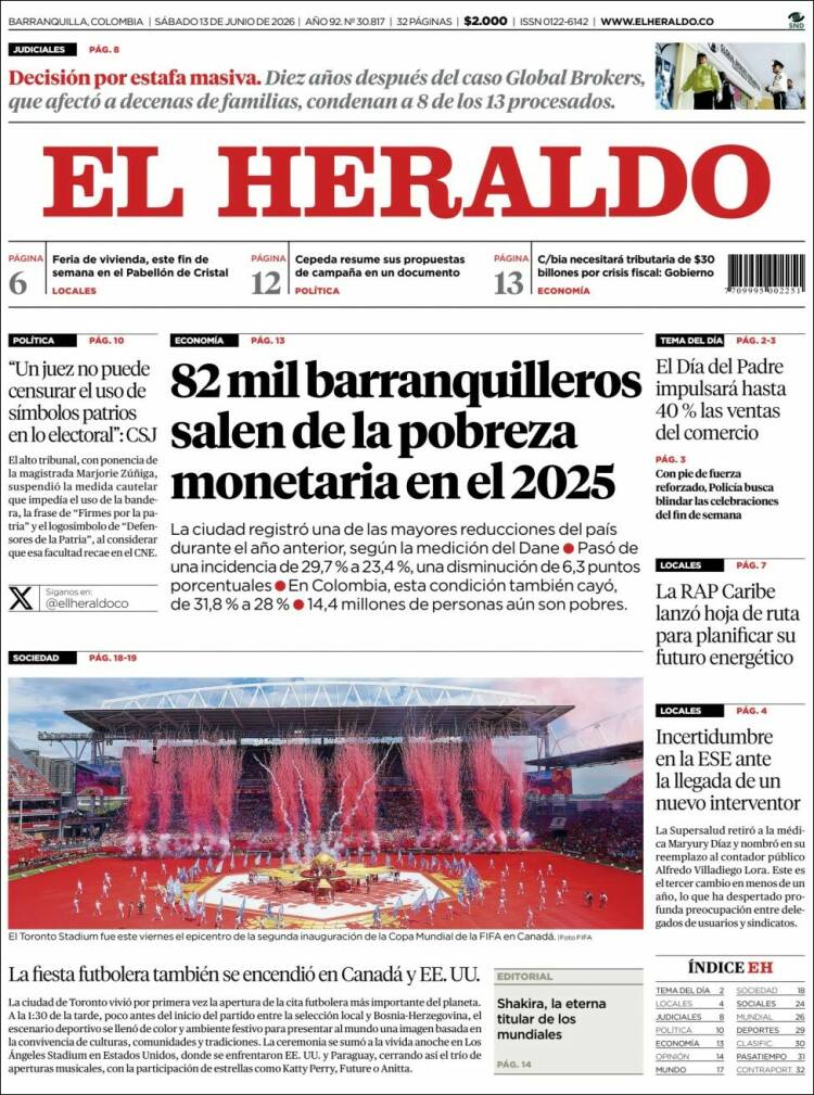 Portada de El Heraldo · 13 jun 2026