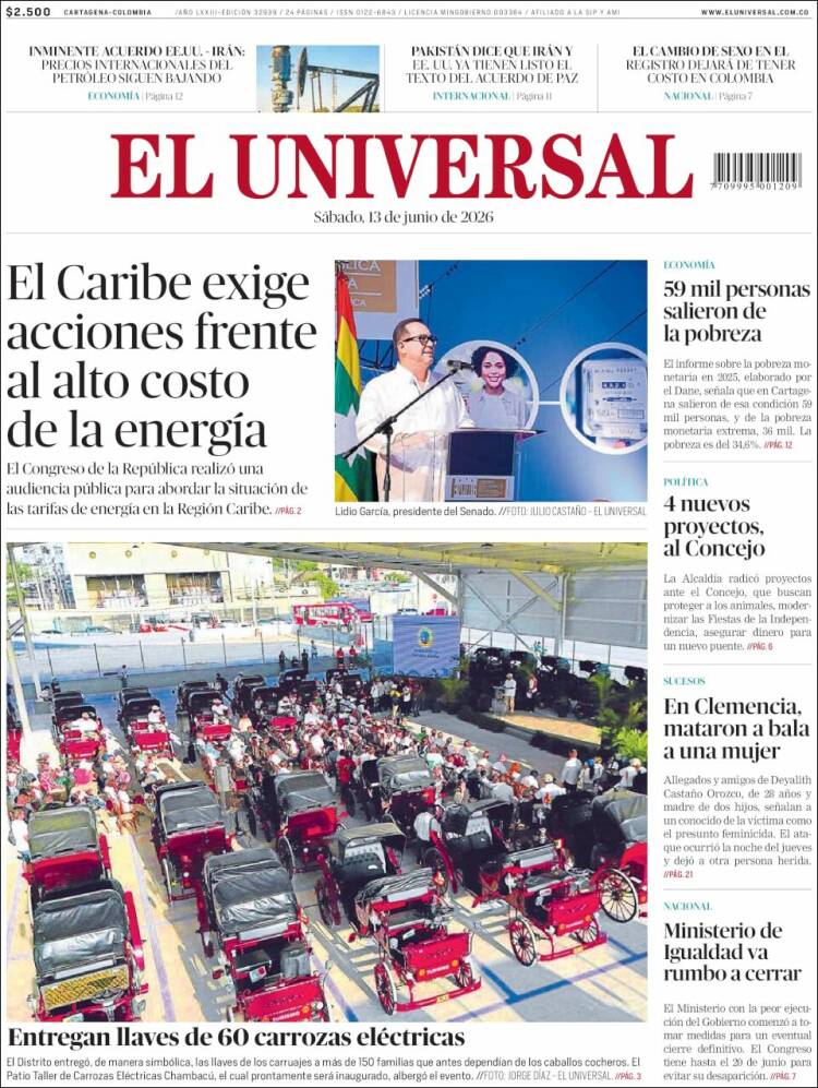 Portada de El Universal · 13 jun 2026