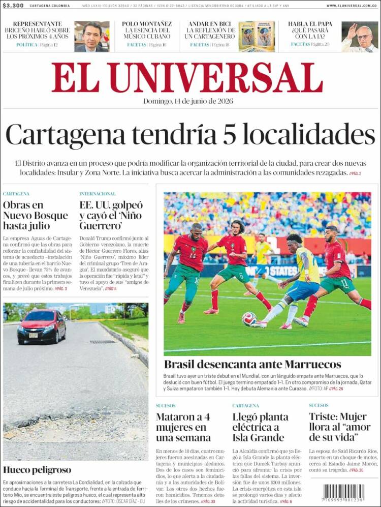 Portada de El Universal · 14 jun 2026