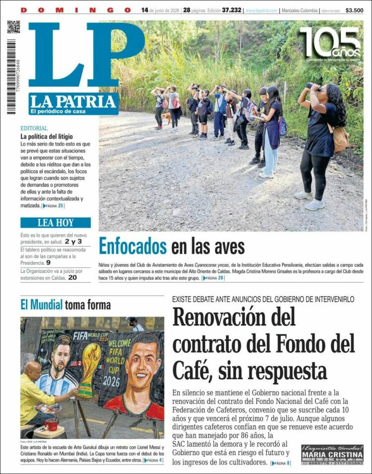 Portada de La Patria · 14 jun 2026